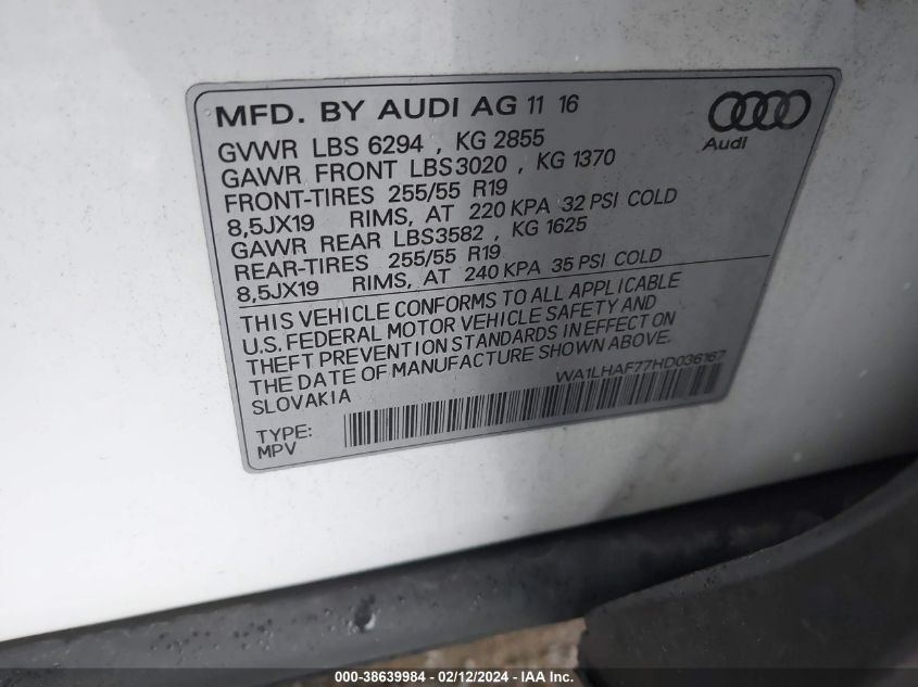 WA1LHAF77HD036167 2017 AUDI Q7, photo no. 9