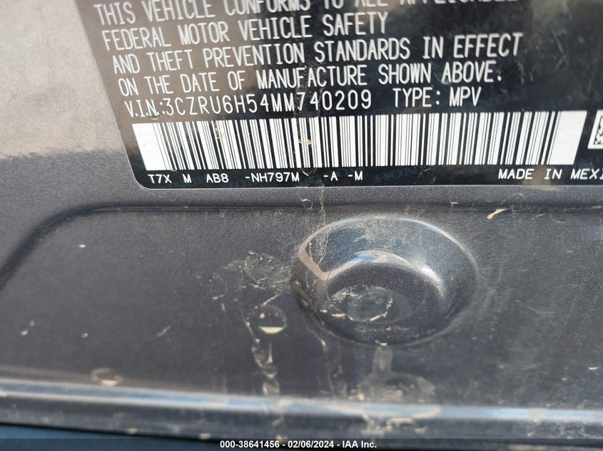 VIN 3CZRU6H54MM740209 2021 HONDA HR-V AWD EX