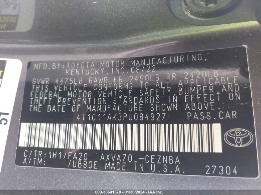 4T1C11AK3PU084927 2023 Toyota Camry Le