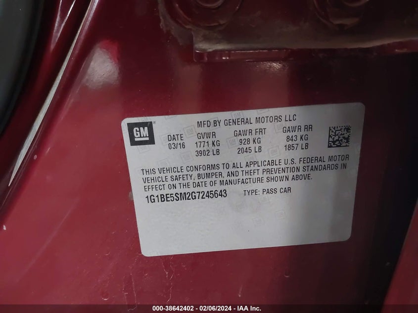 2016 CHEVROLET CRUZE LT - 1G1BE5SM2G7245643