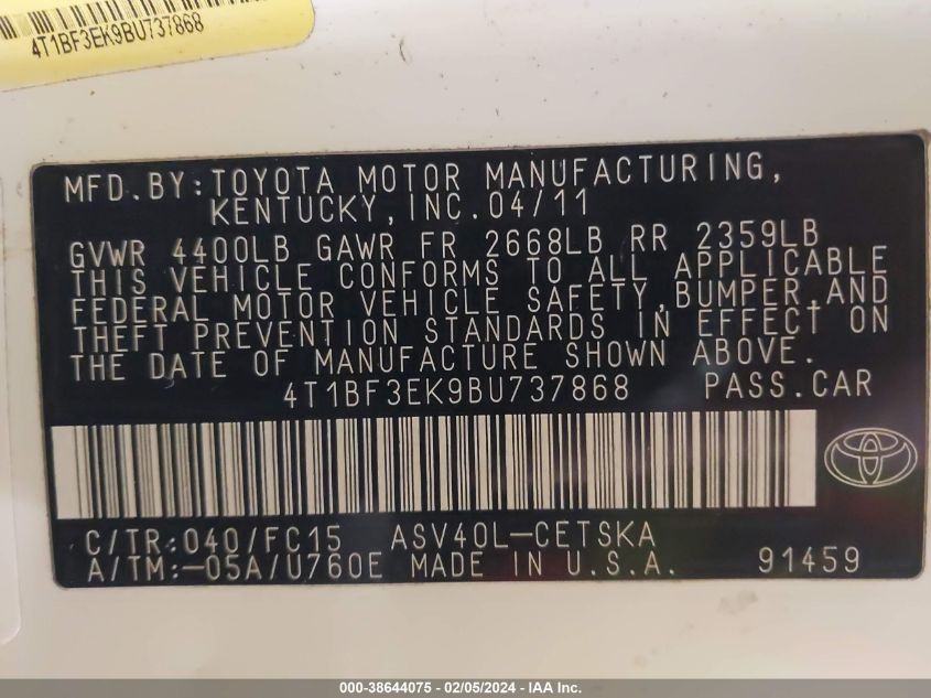 4T1BF3EK9BU737868 2011 Toyota Camry Se