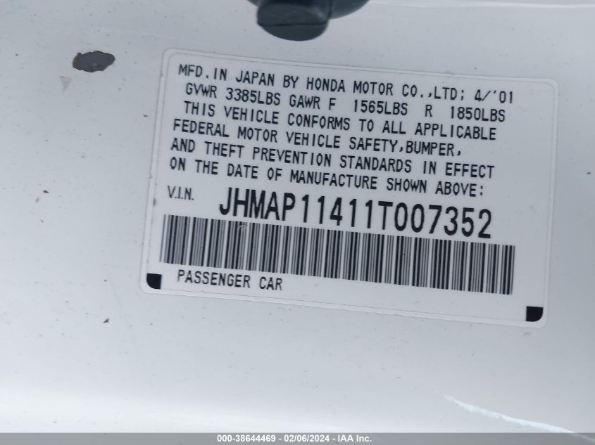 JHMAP11411T007352 2001 Honda S2000