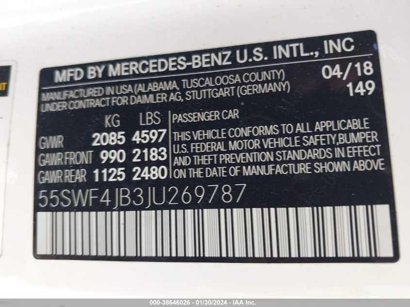 VIN 55SWF4JB3JU269787 2018 MERCEDES-BENZ C no.9