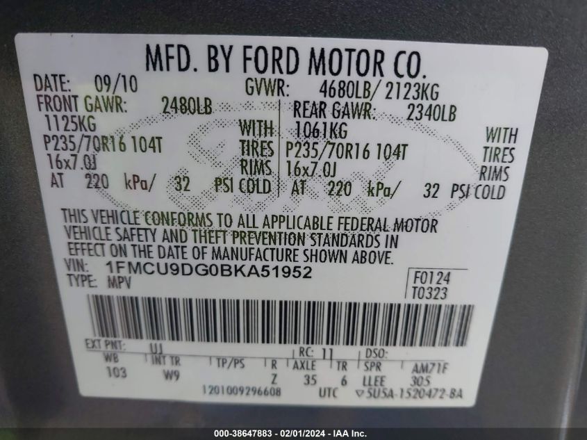 1FMCU9DG0BKA51952 2011 Ford Escape Xlt