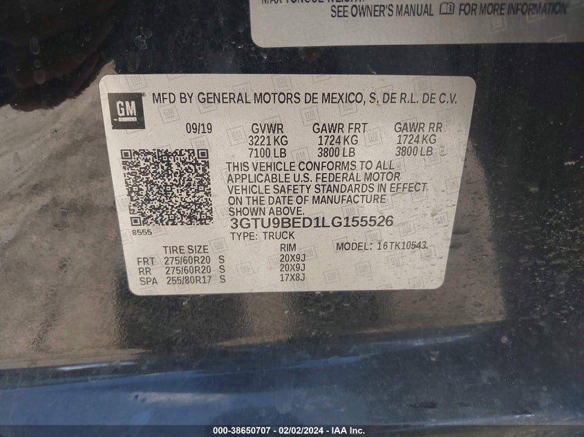 2020 GMC SIERRA 1500 4WD  SHORT BOX SLE - 3GTU9BED1LG155526