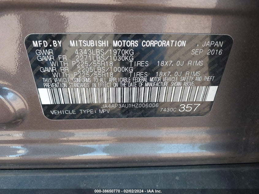 2017 MITSUBISHI OUTLANDER SPORT 2.0 ES - JA4AP3AU1HZ006006