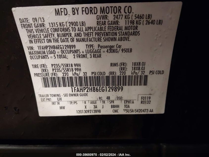 2014 FORD TAURUS SEL - 1FAHP2H86EG129899