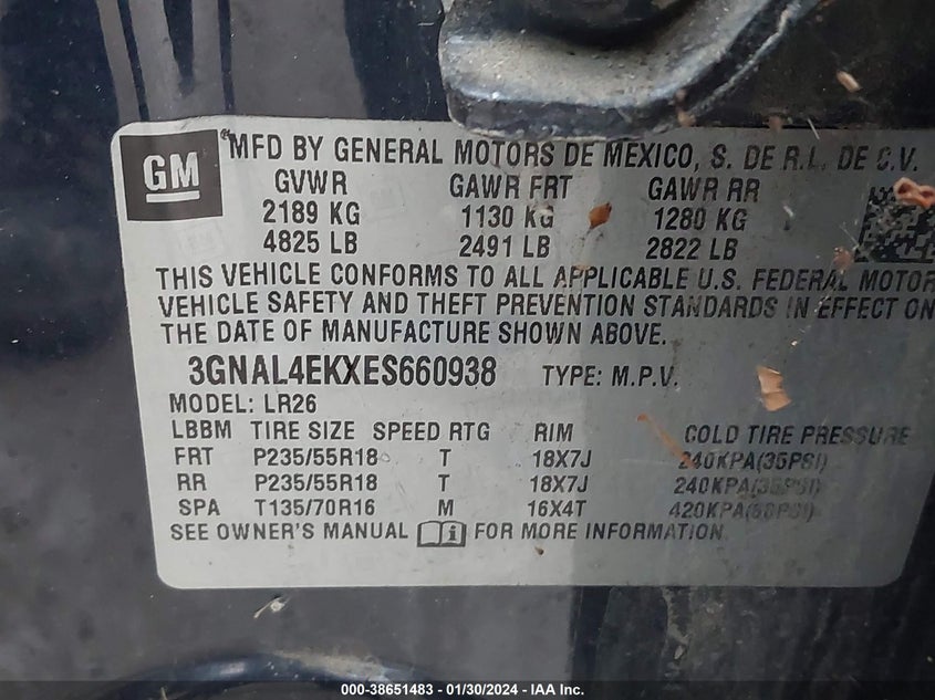 2014 CHEVROLET CAPTIVA SPORT LTZ 3GNAL4EKXES660938