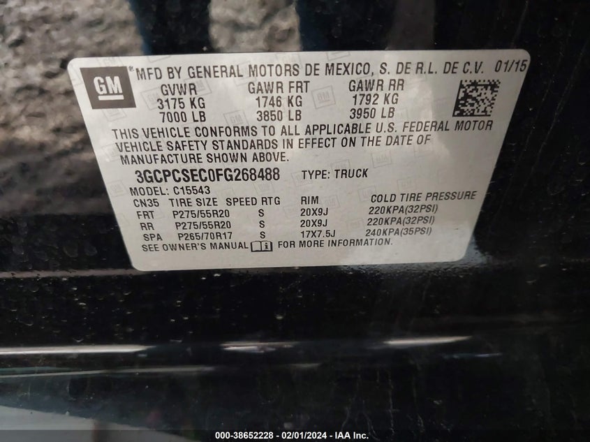 2015 CHEVROLET SILVERADO 1500 1LZ - 3GCPCSEC0FG268488