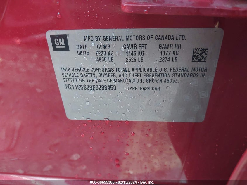 2015 CHEVROLET IMPALA 2LZ - 2G1165S39F9283450