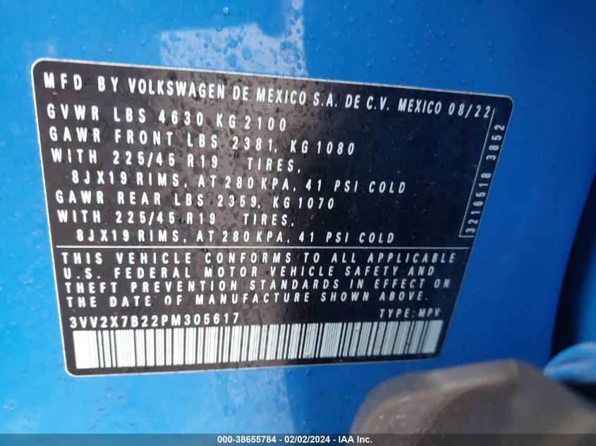 VIN 3VV2X7B22PM305617 2023 VOLKSWAGEN TAOS 1.5T SEL