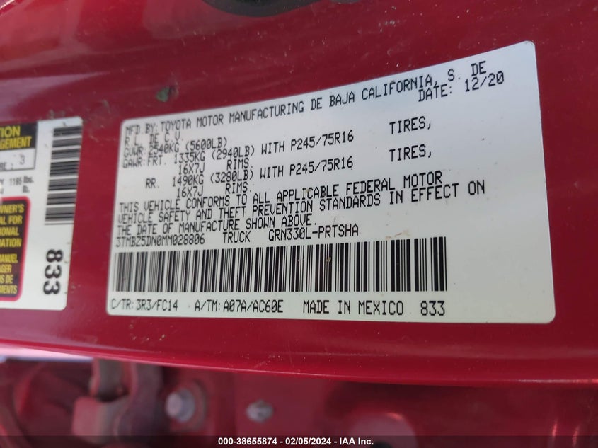 2021 TOYOTA TACOMA DOUBLE CAB/SR5/TRD SPORT - 3TMBZ5DN0MM028806