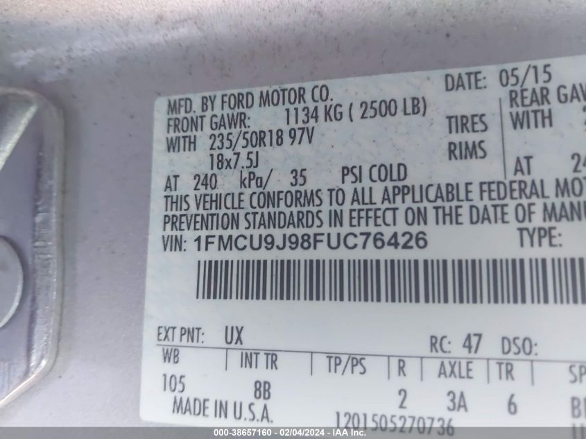 1FMCU9J98FUC76426 2015 Ford Escape Titanium