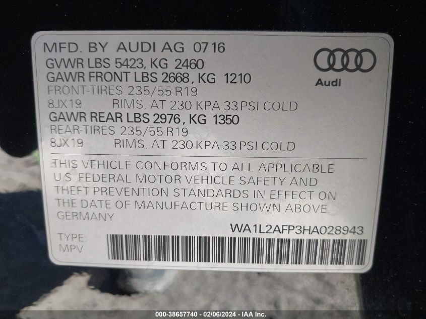 WA1L2AFP3HA028943 2017 AUDI Q5, photo no. 9