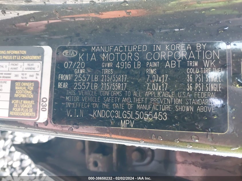 VIN KNDCC3LG5L5055453 2020 KIA NIRO EV EX