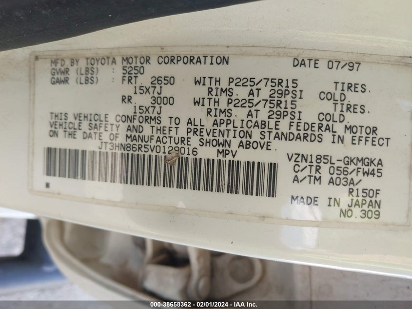 JT3HN86R5V0129016 1997 Toyota 4Runner Sr5