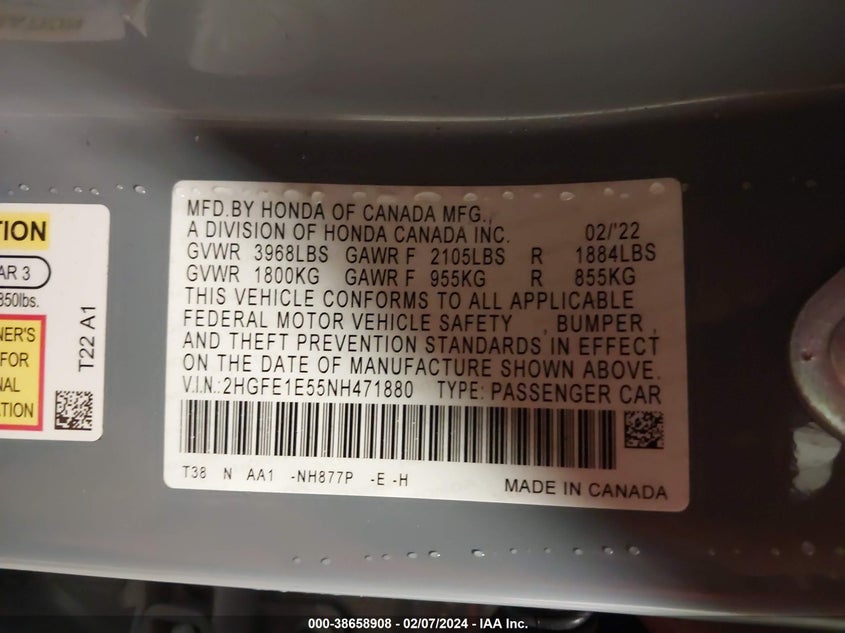 2022 HONDA CIVIC SI SEDAN - 2HGFE1E55NH471880