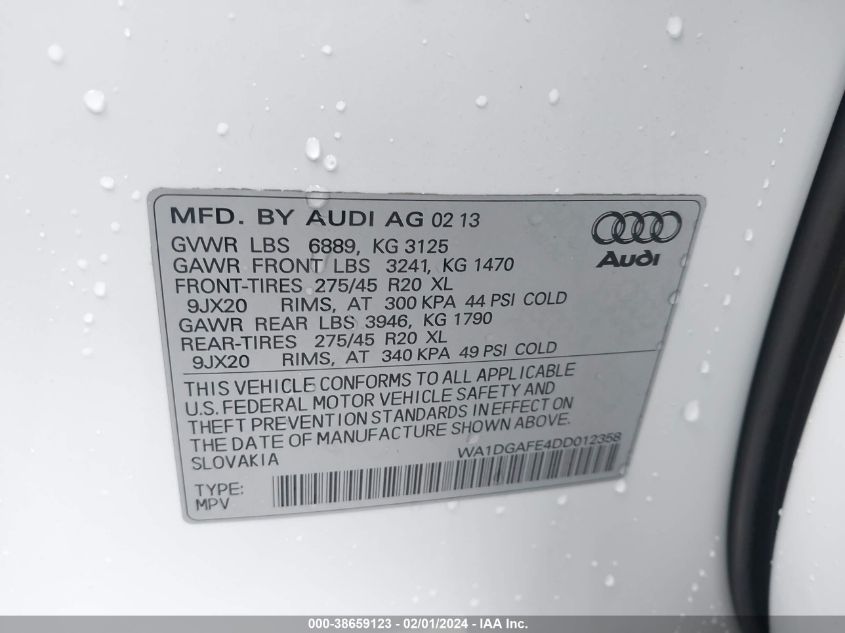 WA1DGAFE4DD012358 2013 AUDI Q7, photo no. 9