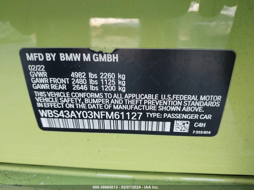 2022 BMW M3 COMPETITION - WBS43AY03NFM61127