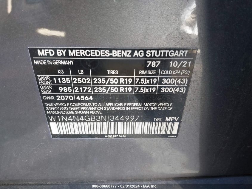 2022 Mercedes-Benz Gla 250 VIN: W1N4N4GB3NJ344997 Lot: 38660777