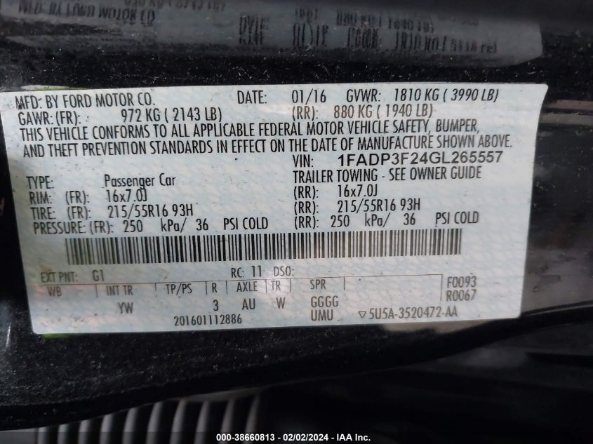 1FADP3F24GL265557 2016 Ford Focus Se