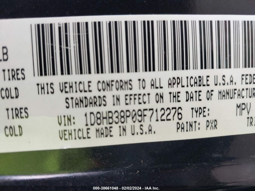 2009 Dodge Durango Se VIN: 1D8HB38P09F712276 Lot: 38661048
