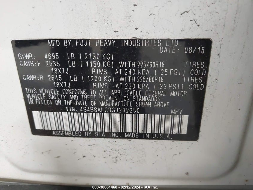 2016 SUBARU OUTBACK 2.5I LIMITED - 4S4BSALC3G3212250