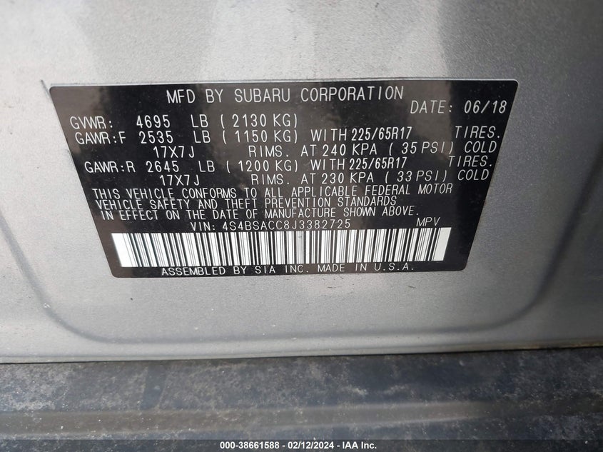 2018 SUBARU OUTBACK 2.5I PREMIUM - 4S4BSACC8J3382725