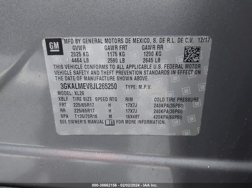 VIN 3GKALMEV8JL265250 2018 GMC TERRAIN SLE