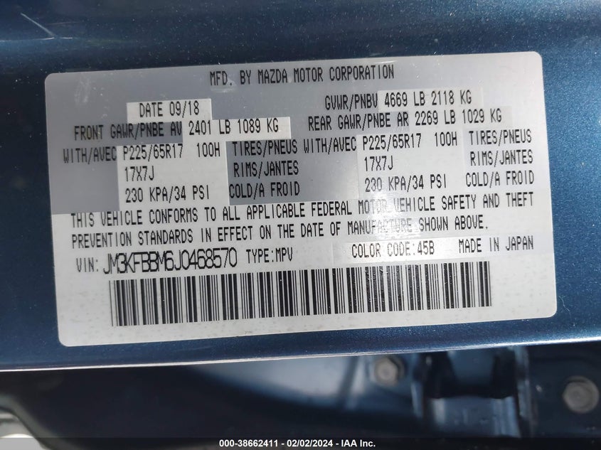 2018 MAZDA CX-5 SPORT - JM3KFBBM6J0468570