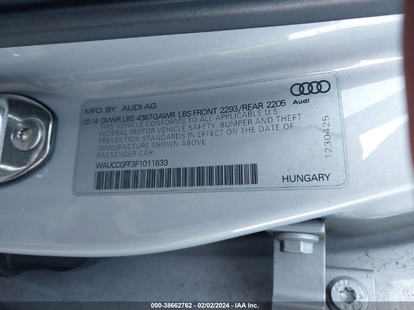 VIN WAUCCGFF3F1011633 2015 AUDI A3 no.9