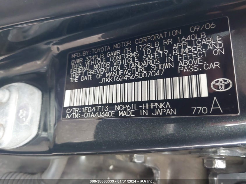 2006 Scion Xa VIN: JTKKT624565007047 Lot: 38663339