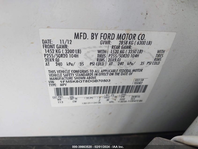 2013 FORD EXPLORER SPORT - 1FM5K8GT8DGB70503