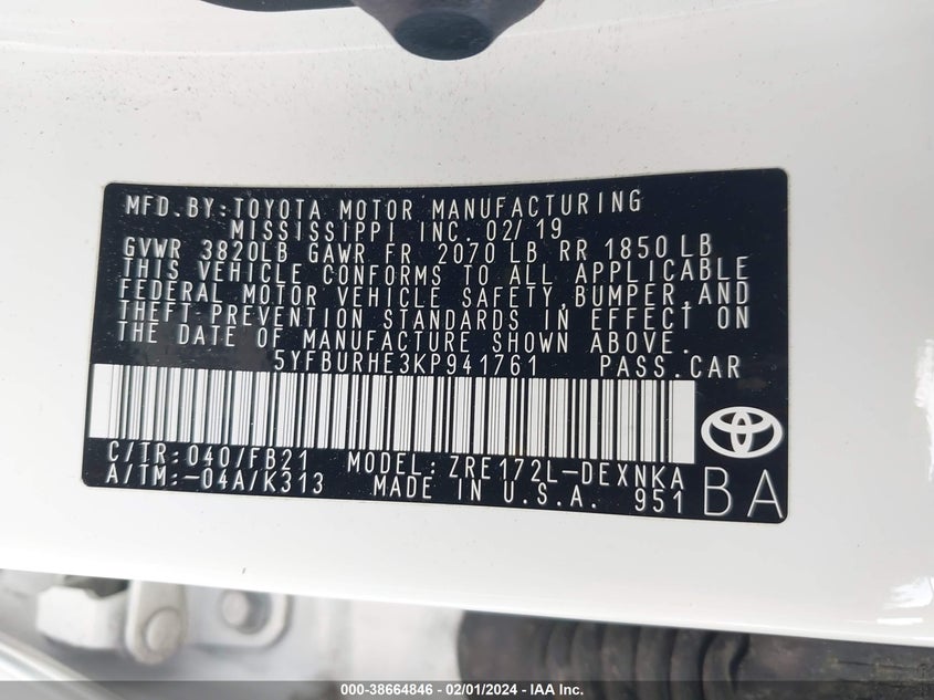 2019 TOYOTA COROLLA LE - 5YFBURHE3KP941761