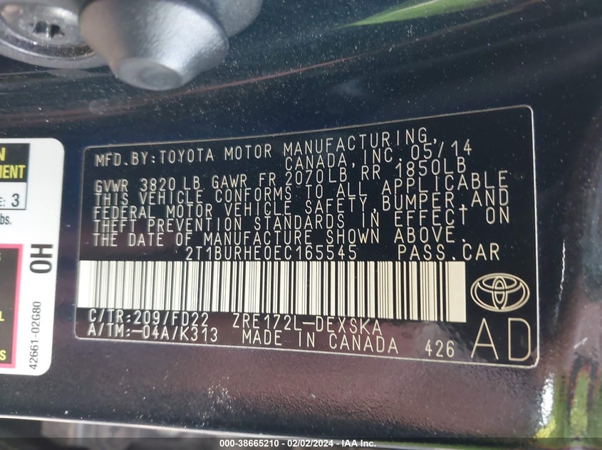 2014 TOYOTA COROLLA S PLUS - 2T1BURHE0EC165545