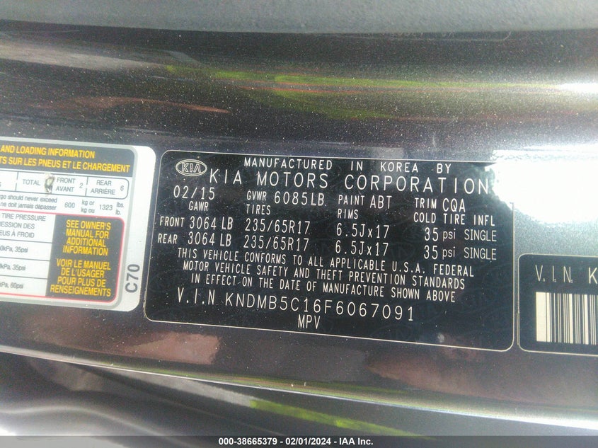 2015 KIA SEDONA LX - KNDMB5C16F6067091