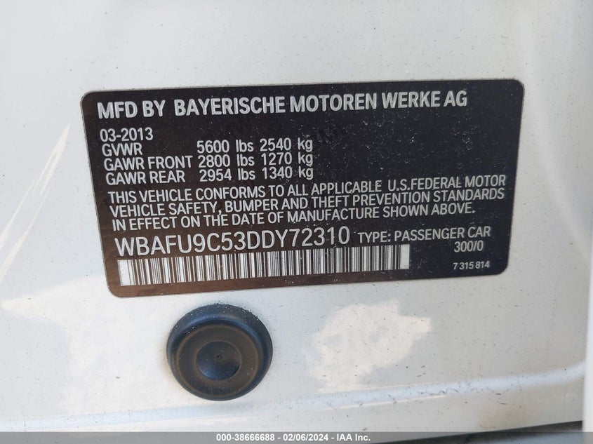 2013 BMW 550I XDRIVE - WBAFU9C53DDY72310