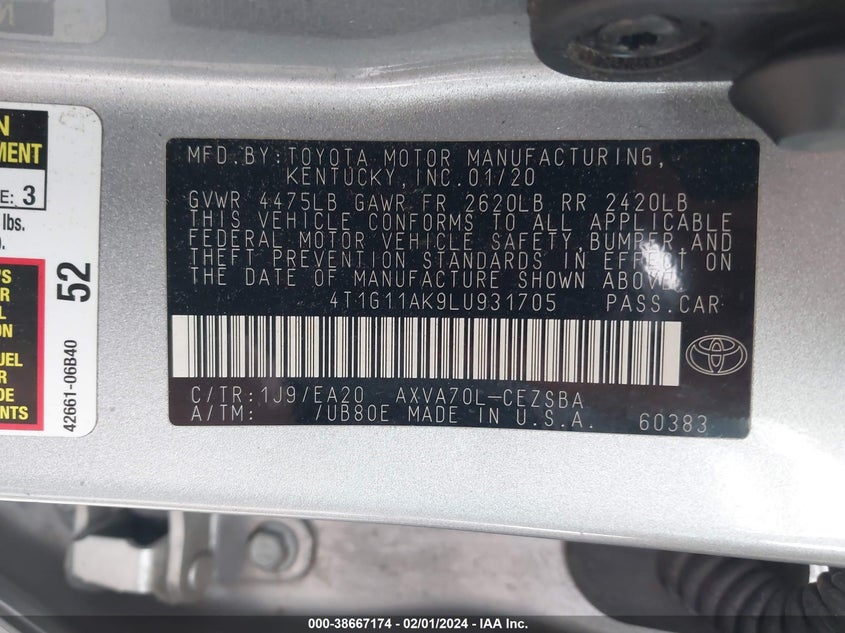 2020 TOYOTA CAMRY SE - 4T1G11AK9LU931705
