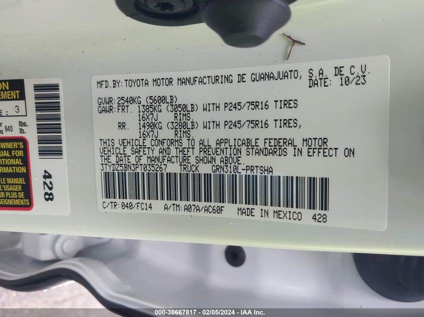2023 TOYOTA TACOMA DOUBLE CAB/SR5/TRD SPORT/ - 3TYDZ5BN3PT035267