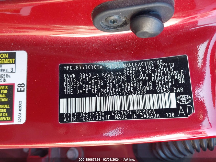 2013 TOYOTA COROLLA L - 2T1BU4EE7DC123802