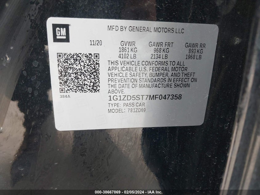 2021 CHEVROLET MALIBU LT - 1G1ZD5ST7MF047358