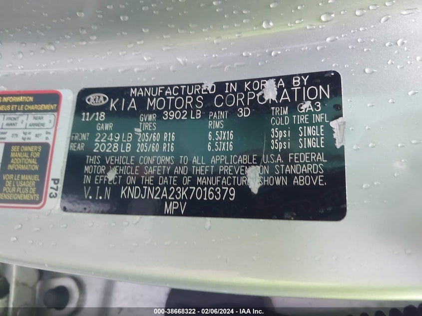 VIN KNDJN2A23K7016379 2019 KIA SOUL