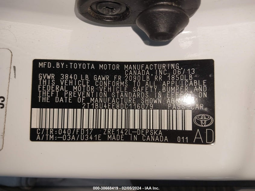 2013 TOYOTA COROLLA S - 2T1BU4EE8DC116079