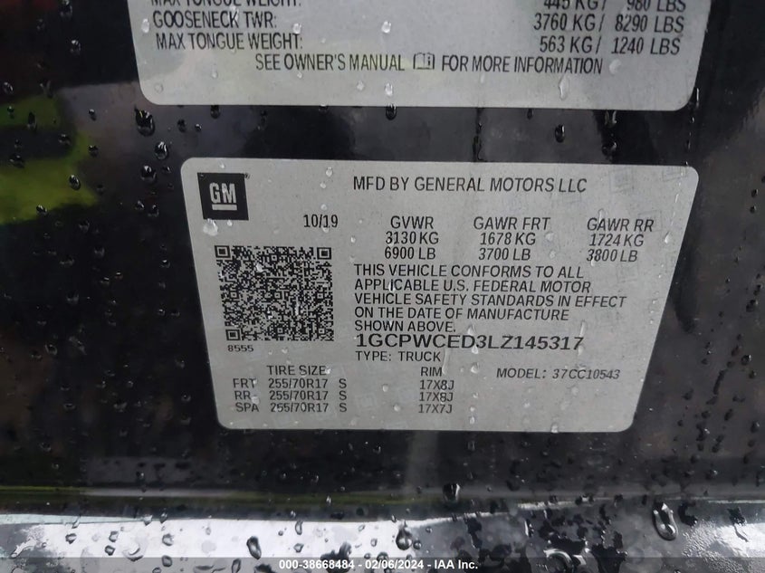 2020 CHEVROLET SILVERADO 1500 2WD  SHORT BED LT - 1GCPWCED3LZ145317