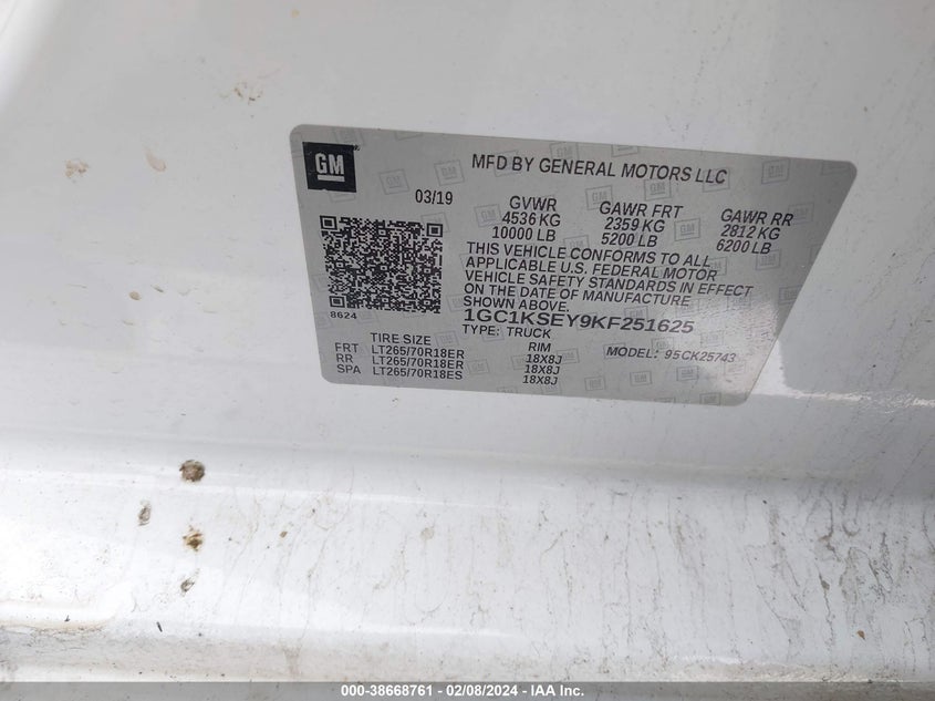2019 CHEVROLET SILVERADO 2500HD LT - 1GC1KSEY9KF251625
