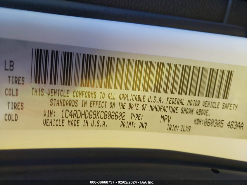 2019 DODGE DURANGO GT - 1C4RDHDG9KC806602