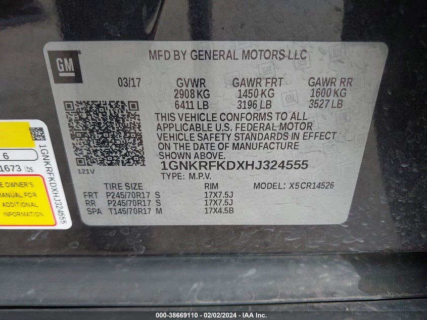 2017 CHEVROLET TRAVERSE LS - 1GNKRFKDXHJ324555