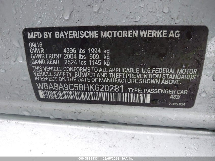 2017 BMW 320I - WBA8A9C58HK620281