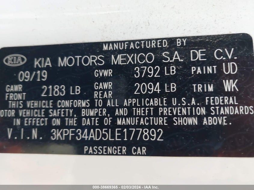 2020 KIA FORTE GT-LINE - 3KPF34AD5LE177892