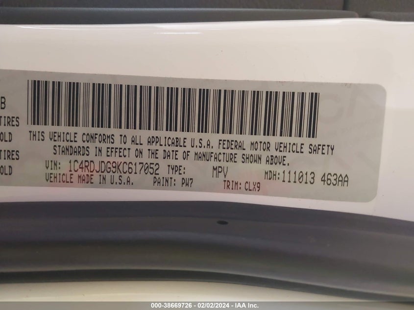 2019 DODGE DURANGO GT AWD - 1C4RDJDG9KC617052